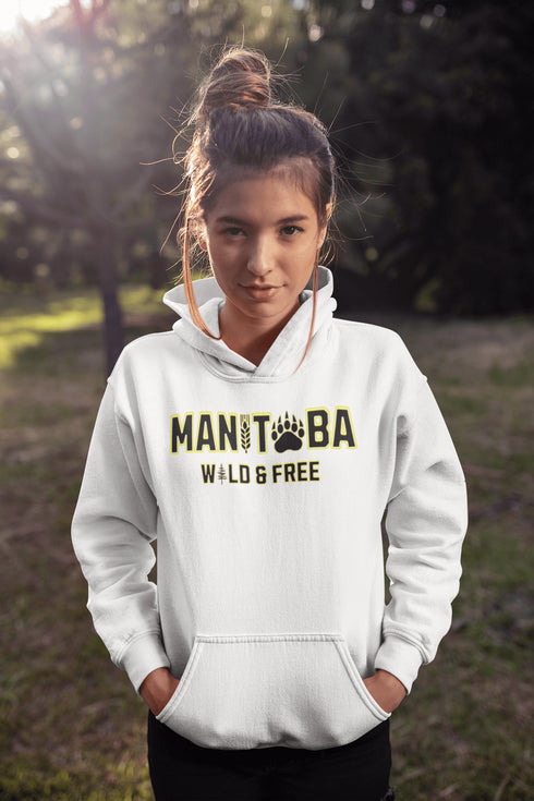 Get ready to embrace your inner wild with this Manitoba hoodie, featuring a bear paw for the ‘O’ and wheat for the ‘I’—because nothing says ‘wild and free’ like a province where bears and wheat fields both thrive.